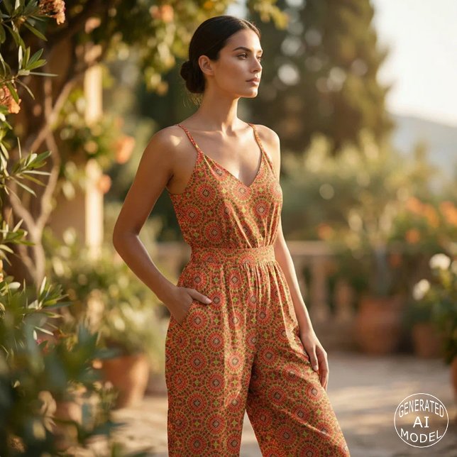 Röd orange orientalisk boho geometrisk mosaikmönst tyg (Skapare uppladdad)
