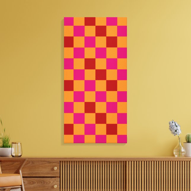 Röd Orange Rosa Rutig Mönsterdesign  Canvastryck (Insitu (Vardagsrum))