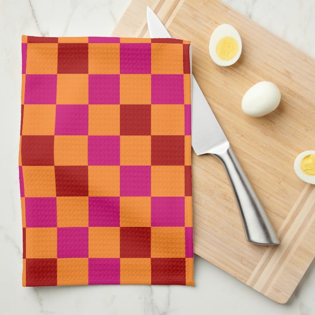 Röd Orange Rosa Rutig Mönsterdesign  Kökshandduk (Vikt i Fjärdedel)