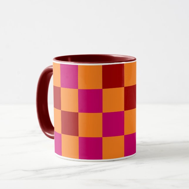 Röd orange rosa rutig mönsterdesign  mugg (Framsida vänster)