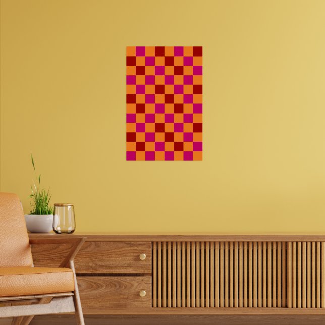 Röd Orange Rosa Rutig Mönsterdesign  Poster (Vardagsrum 2)