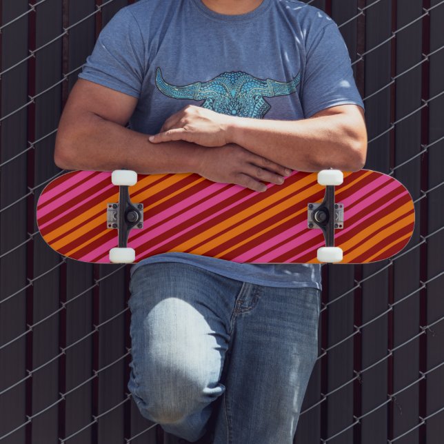 Röd Orange Rosa Vertikalt Randigt Mönster   Mini Skateboard Bräda 18,5 Cm (Utomhus 3)
