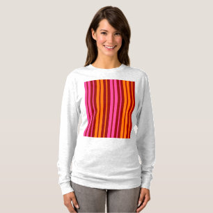 Röd Orange Rosa Vertikalt Randigt Mönster T Shirt