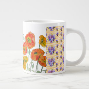 Röd Orange Vallmo Blomma Akvarell Kvinnans Målning Jumbo Mugg