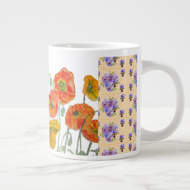 Röd Orange Vallmo Blomma Akvarell Kvinnans Målning Jumbo Mugg (Höger)