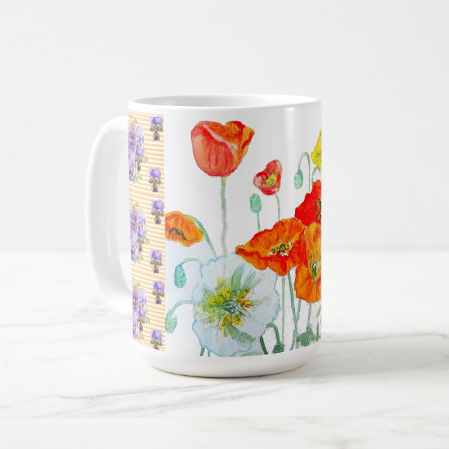 Röd Orange Vallmo Blomma Akvarell Kvinnas Målning Kaffemugg (Framsida vänster)