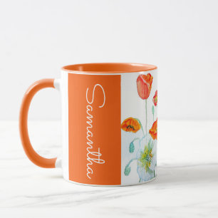 Röd Orange Vallmo Blomma Akvarell Kvinnas Vallmor Mugg