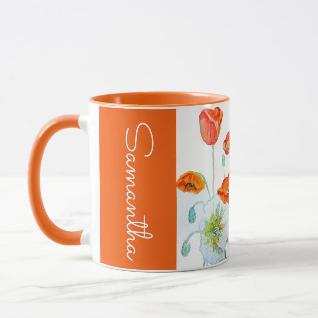 Röd Orange Vallmo Blomma Akvarell Kvinnas Vallmor  Mugg (Vänster)