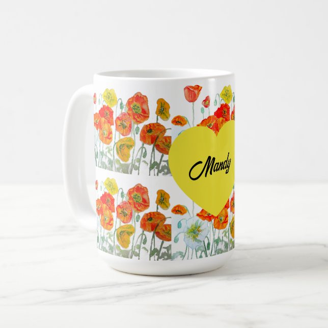 Röd Orange Vallmo Blomma Akvarell Poppies Kvinnas  Kaffemugg (Framsida vänster)