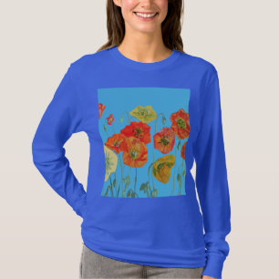 Röd Orange Vallmo blomster Akvarell Konst Blomma T Shirt