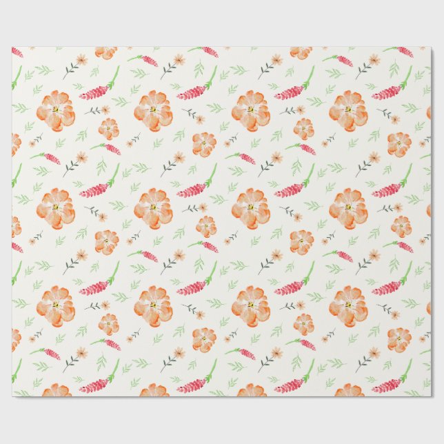Röd & Orange Vildblomma Akvarell Inpackningspapper Presentpapper (Platt)