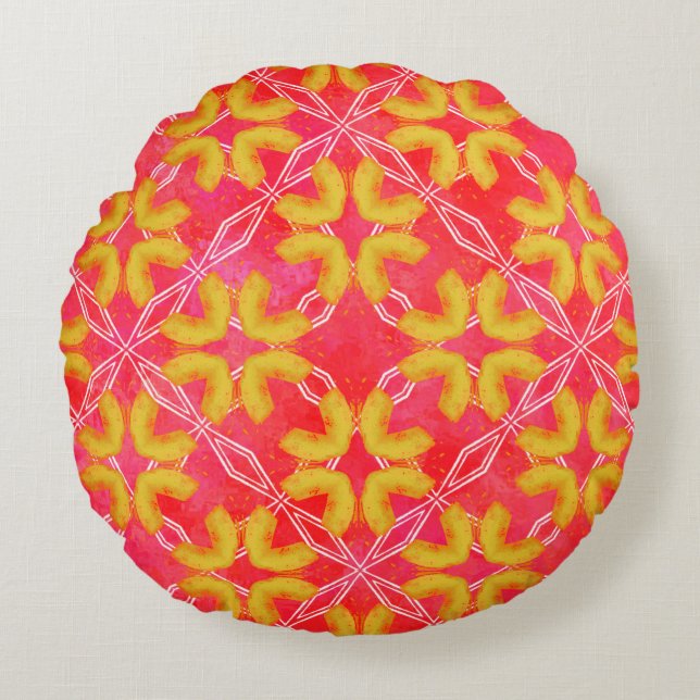 Röd, Orange, vit Hipster Mönster Round Pillow Rund Kudde (Framsidan)