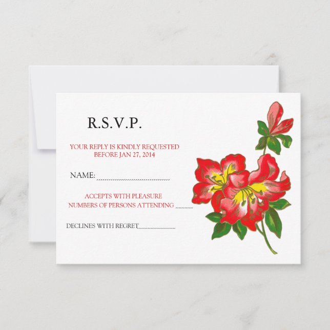 Röd orkidé bröllopsblomma RSVP-meddelande 2 Inbjudningar (Framsida)