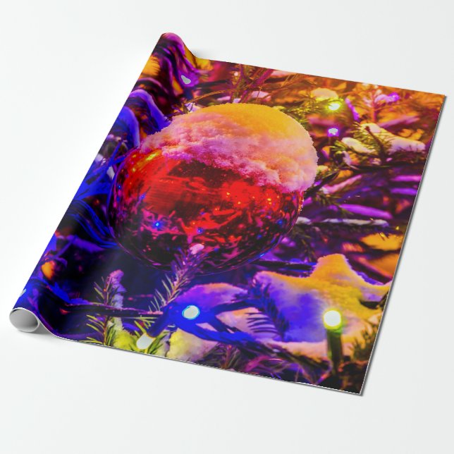 Röd Ornament Kula, Snö mössa Presentpapper (Utrullad)