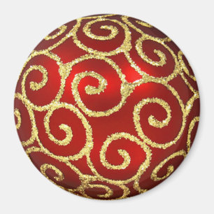 Röd ornament med Guld Swirls Magnet