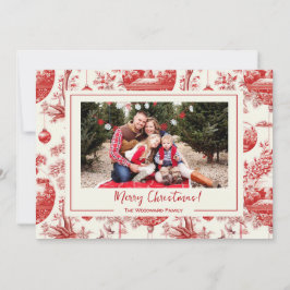 Röd Ornament Toile Jul Holiday Fotokort Julkort