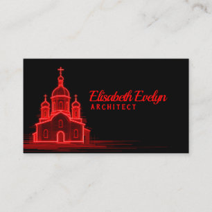 Röd ortodox kyrka skiss på svart bakgrund visitkort