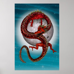 Röd Östlig Drak - Mythiskt Fantasiväsen Poster