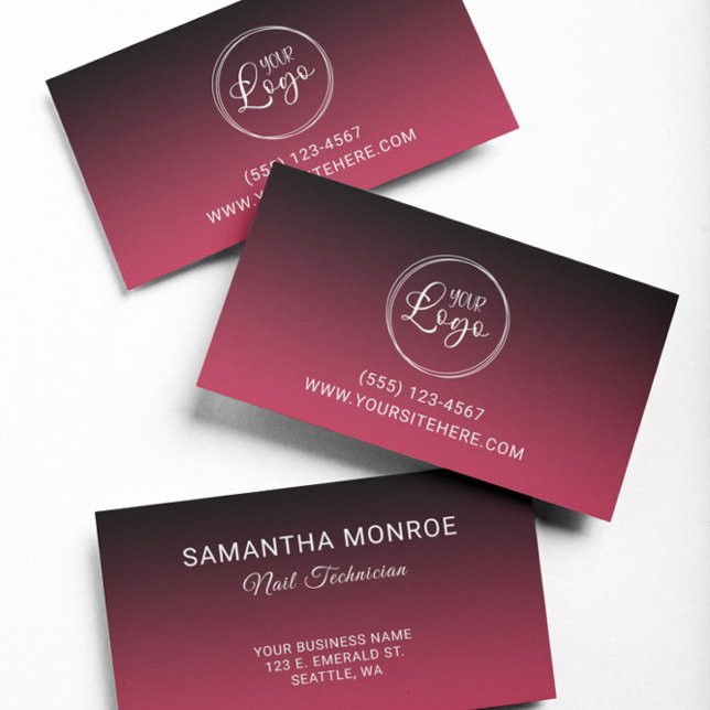 Röd övertoning för Business Logotyp Black Magenta Visitkort (Business Logo Black Magenta Red Gradient Business Card)