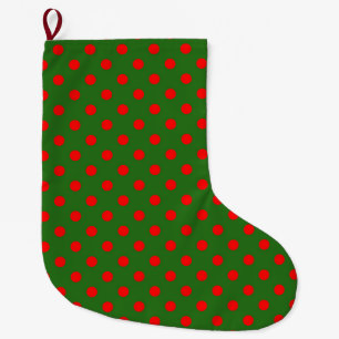 Röd på grön prickmönsterdesign  stor julstrumpa