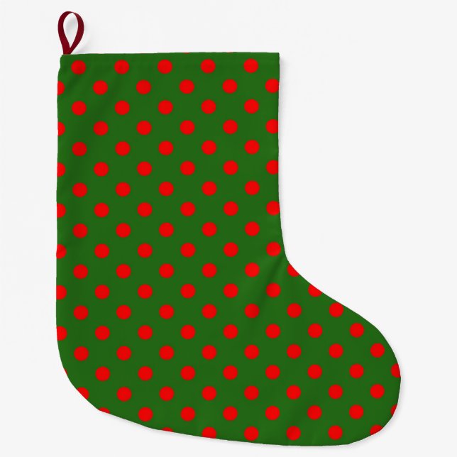 Röd på grön prickmönsterdesign  stor julstrumpa (Framsidan)