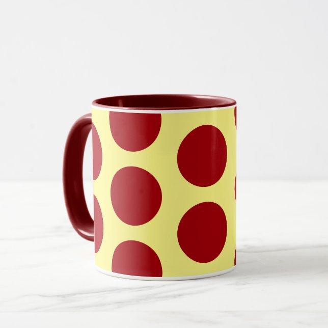 Röd på Gult Polka Dot Art Mugg Kopp (Framsida vänster)