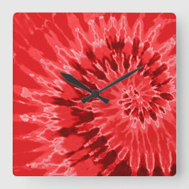 Röd på Red Spiral Tie Dye Clock Fyrkantig Klocka
