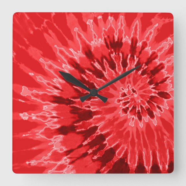 Röd på Red Spiral Tie Dye Clock Fyrkantig Klocka (Framsida)