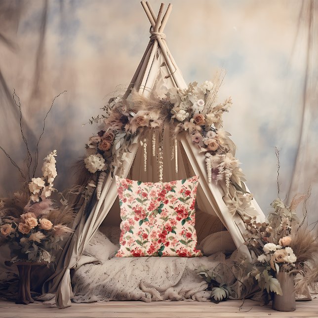 Röd på Rosa Hibiscus Blommigt Kudde (Skapare uppladdad)