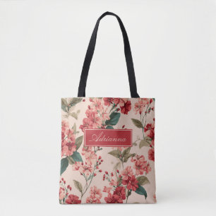 Röd på Rosa Hibiscus Blommigt Tygkasse
