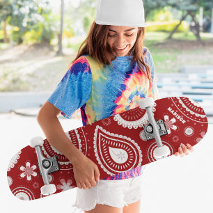 Röd Paisley Blommig Anpassad Personlig Namn Mini Skateboard Bräda 18,5 Cm