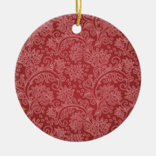 Röd Paisley-damask Designer Blommig Klassiker Julgransprydnad Keramik
