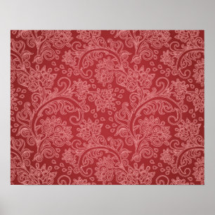 Röd Paisley-damask Designer Blommig Klassiker Poster