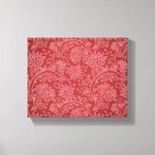 Röd Paisley Damask Designer Blommig Vintage Klassi Canvastryck