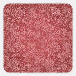 Röd Paisley Damask Designer Blommig Vintage Klassi Fyrkantigt Klistermärke
