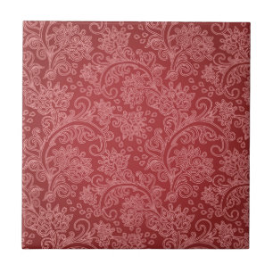Röd Paisley Damask Designer Blommig Vintage Klassi Kakelplatta