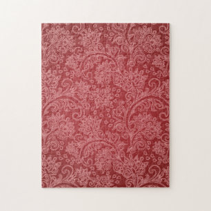 Röd Paisley Damask Designer Blommig Vintage Klassi Pussel