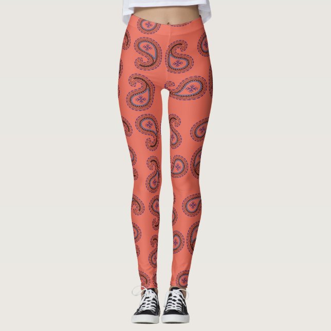 röd paisley mönster leggings (Framsida)