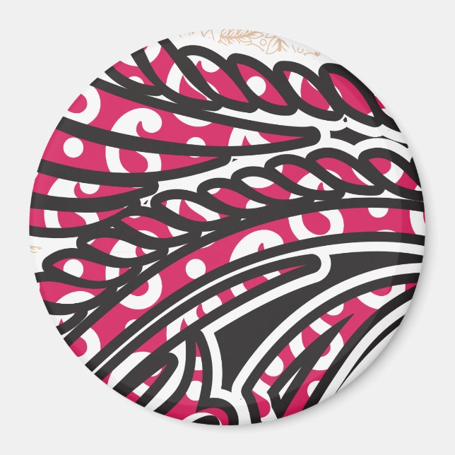 Röd paisleyrund magnet med djärv design (Framsidan)