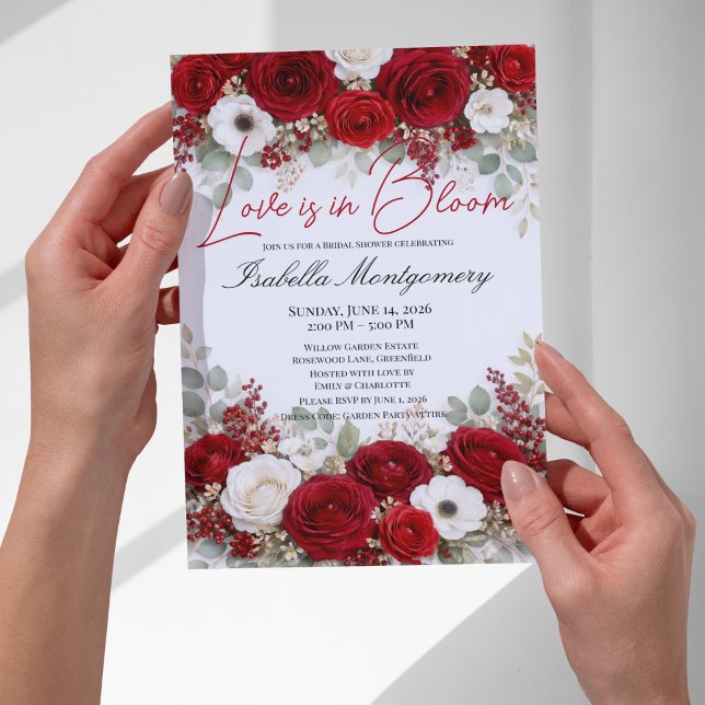 Röd palett Kärlek blommar Bröllopsdusch Inbjudningar (Red Palette Love Is in Bloom Bridal Shower Invitations
)