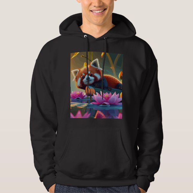Röd pand som vid inloggning på lotus pond hoodie (Framsida)