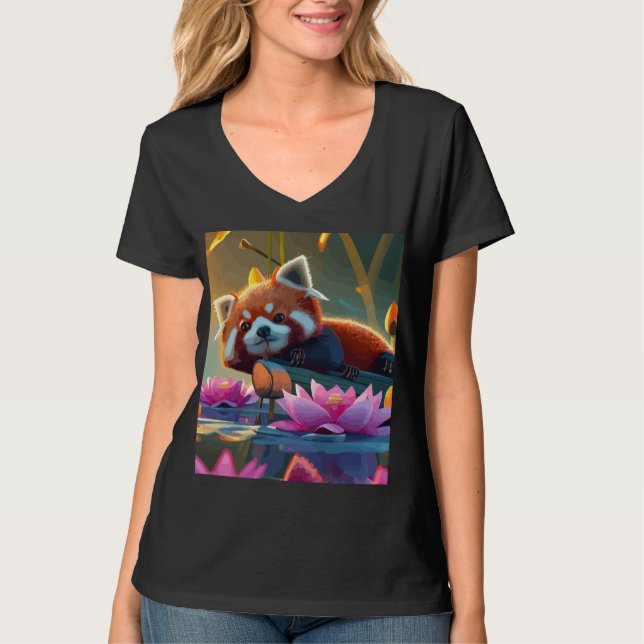 Röd pand som vid inloggning på lotus pond t shirt (Framsida)