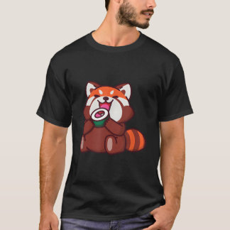 Röd Panda Äter Sushi Djur Coon Mat T Shirt