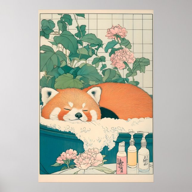Röd Panda Badrumstryck Japansk Ukiyo-e Konst Poster (Framsidan)