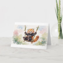 Röd Panda Balanserar På Vinstyng Greeting Kort