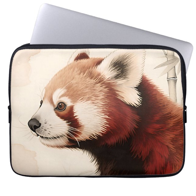 Röd Panda Bambu Akvarellporträtt Laptop Fodral (Framsidan)