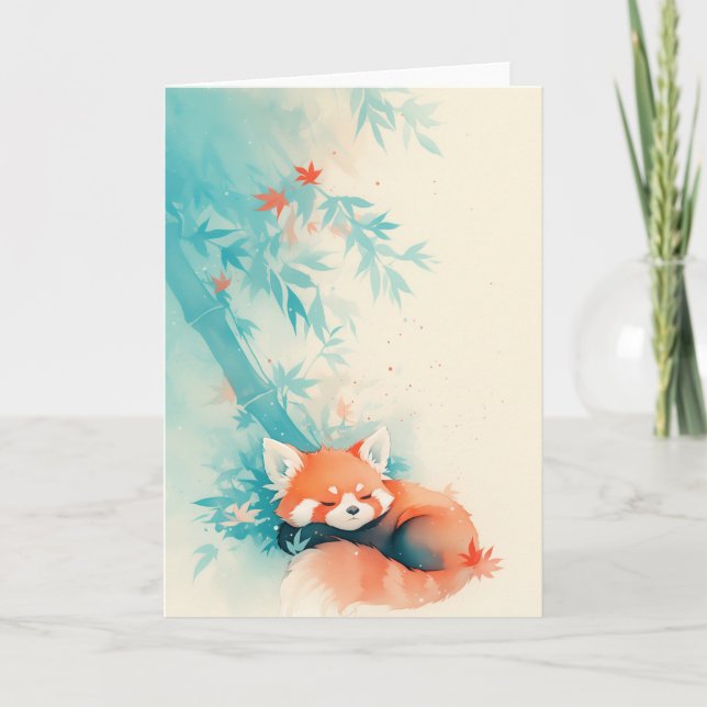 Röd Panda Bambu Skog Sömn Kort (Framsida)