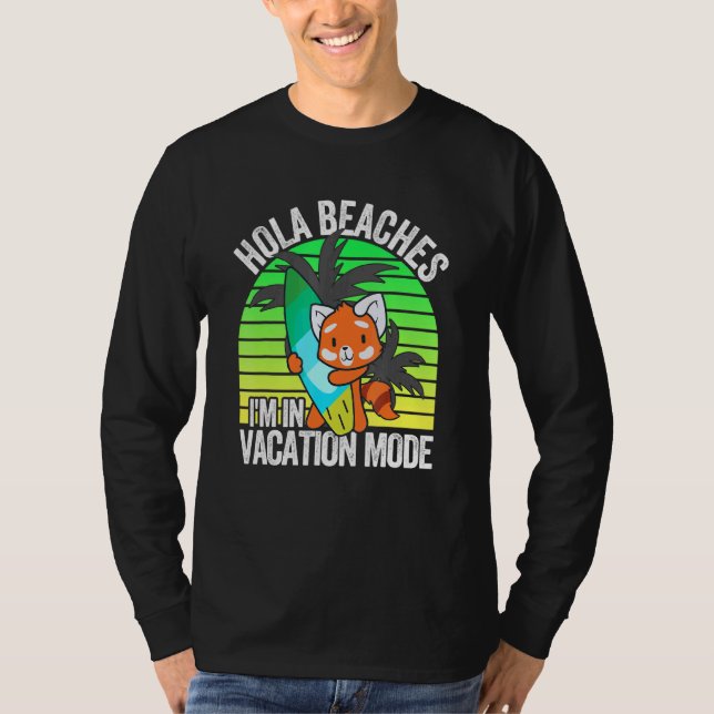 Röd panda Beach Vacation Mode Surfboard Summer Hol T Shirt (Framsida)