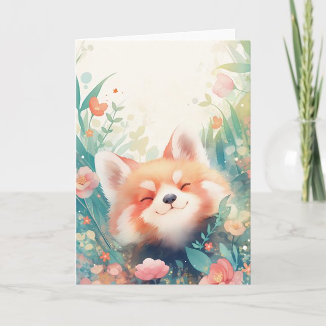 Röd Panda Blommig Lekplats Kort (Framsida)