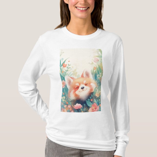 Röd Panda Blommig Lekplats T Shirt (Framsida)